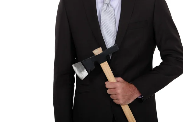 Businessman holding axe — Stock Photo, Image