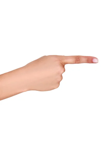 Närbild på en hand med en kvinna som pekar något — Stockfoto