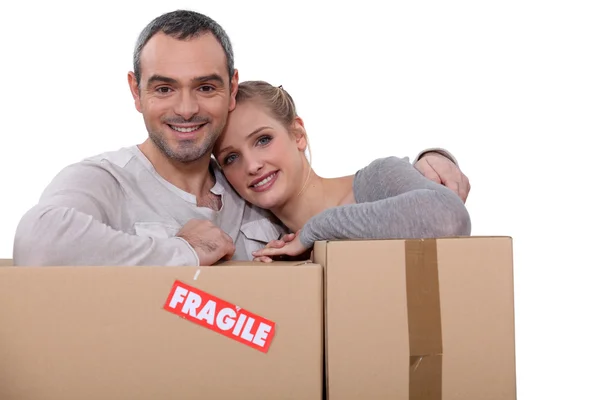 Couple moving cartons — Stock Photo, Image
