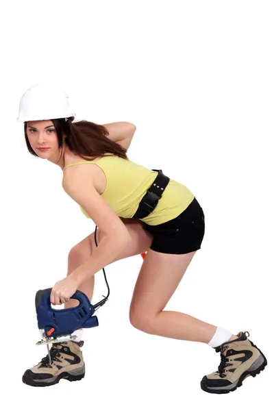 Female laborer in sexy clothing — Stock Photo, Image