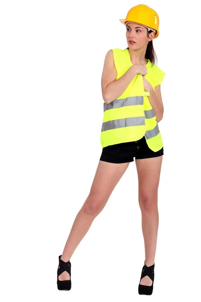 Sexy female construction worker — Stock Photo, Image