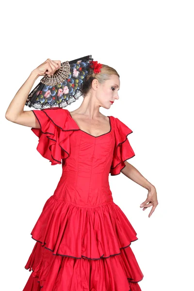 Spanish dancer with hand fan — Stock Photo, Image