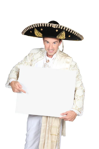 Mexican pointing at sign — Stock Photo, Image