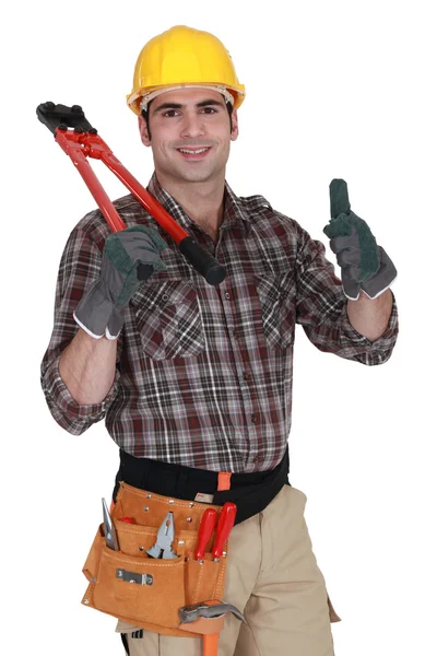 Handyman ger tummen upp — Stockfoto