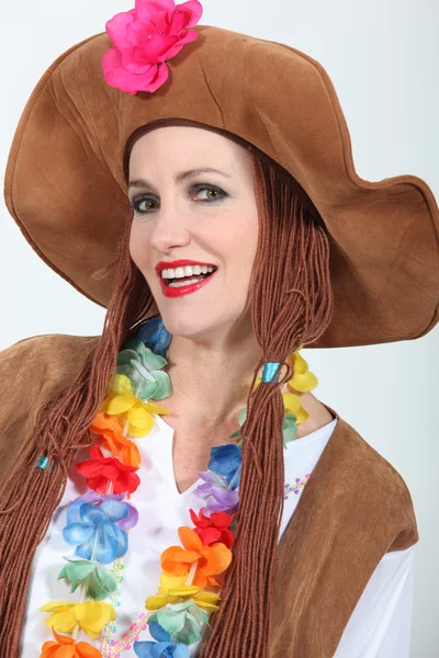 Donna in costume Hippy Fancy Dress — Foto Stock