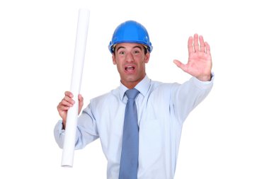 Engineer halting a construction project clipart