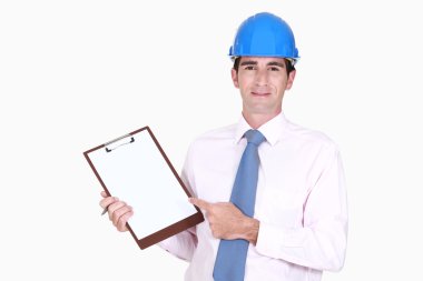 Surveyor pointing to his clipboard clipart