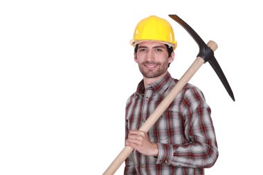 Craftsman holding a pick clipart