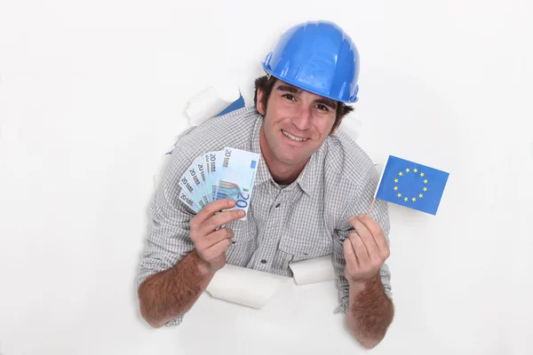 European builder with cash — Stock Photo, Image