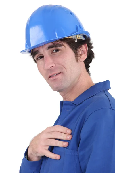 Handsome blue collar wearing jumpsuit — Stock Photo, Image