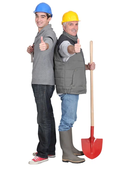 Far och son trädgårdsskötsel team — Stockfoto