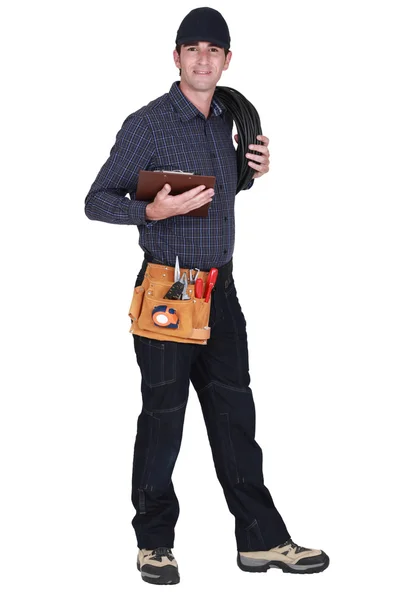 Eletricista com carteiras — Fotografia de Stock