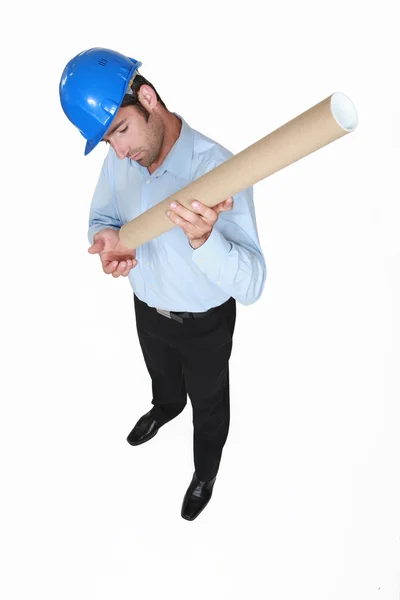 Architect with a tube of paper — Stock Photo, Image