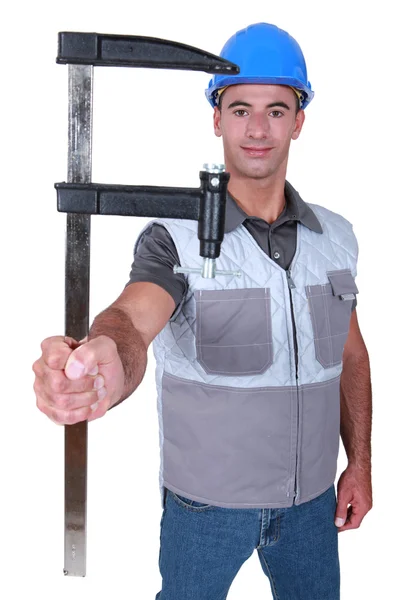 Worker holding calipers — Stock Photo, Image