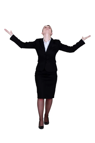 Бізнес-леді з піднятими руками — стокове фото