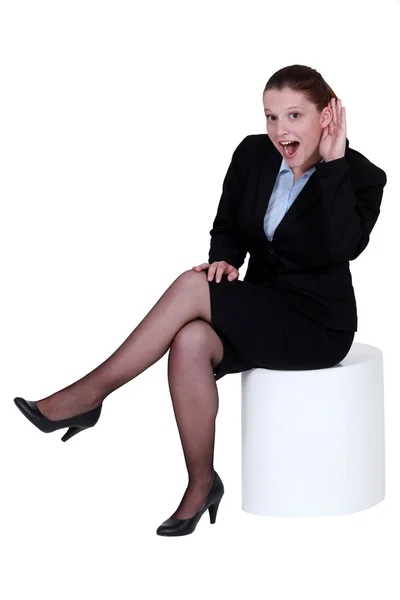 Businesswoman struggling to hear — Stock Photo, Image