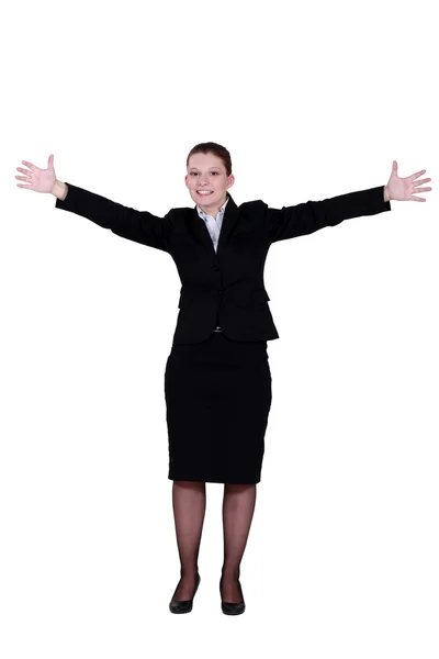 Бізнес-леді підняття рук — стокове фото