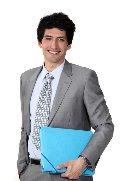 Młody biznesmen niebieski folderu — Zdjęcie stockowe