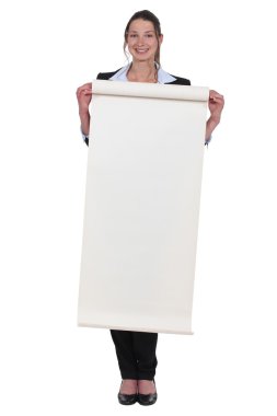 Young woman holding paperboard clipart