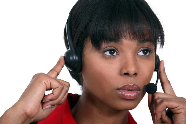 Woman with headphones and microphone — Stock Photo, Image