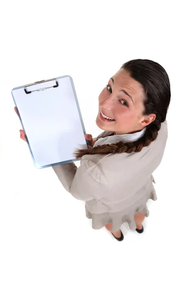 Woman from behind with portfolios — Stock Photo, Image
