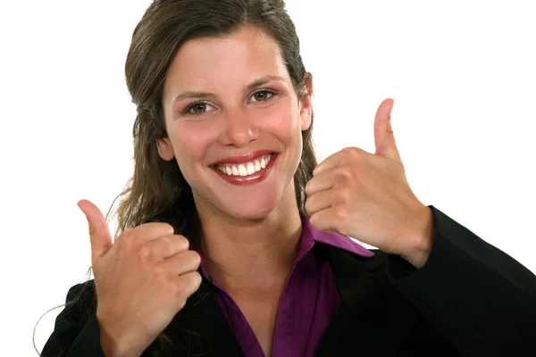 Бізнес-леді дає два великі пальці вгору — стокове фото