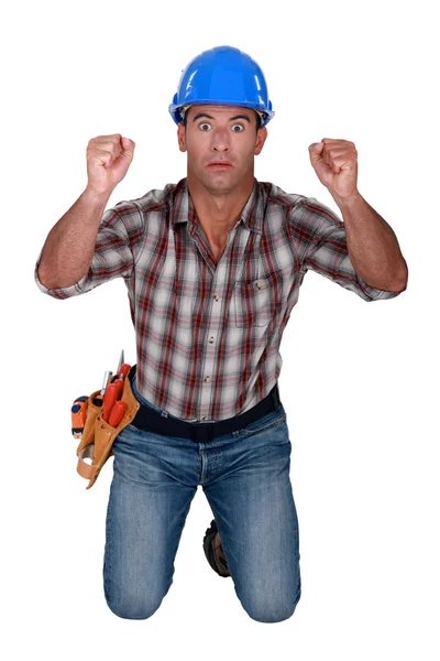 Worker with fists raised — Stock Photo, Image