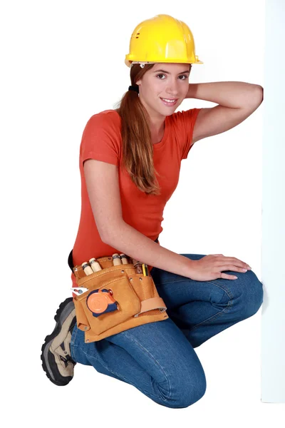Roztomilá žena stavební dělník. — Stock fotografie