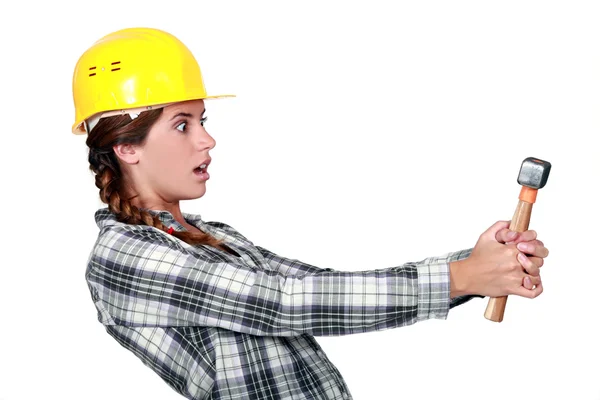 Woman caught with hands on deck — Stock Photo, Image