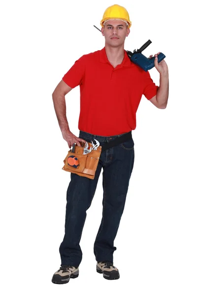 Construction worker with a power drill — Zdjęcie stockowe