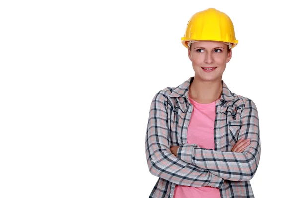Construtora feminina ficou com os braços dobrados — Fotografia de Stock