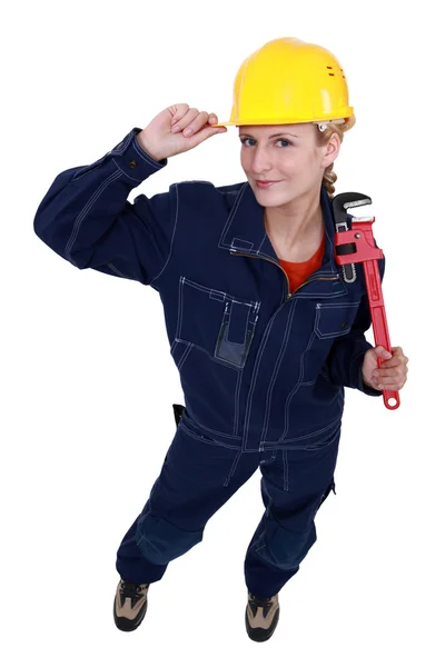 Een vrouwelijke loodgieter. — Stockfoto