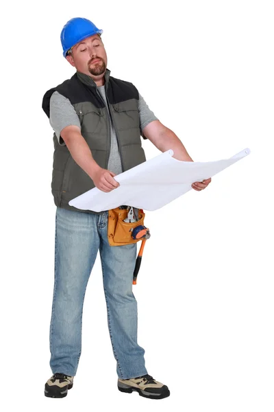 Foreman going over plans — Stock Photo, Image