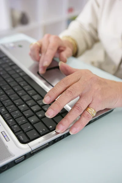 Mulher digitando em um laptop — Fotografia de Stock