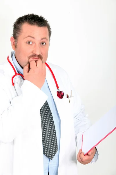 Lekarz drapanie jego podbródek — Zdjęcie stockowe