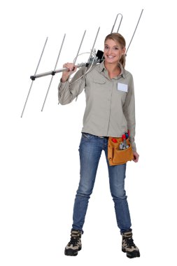 Woman with TV antenna clipart