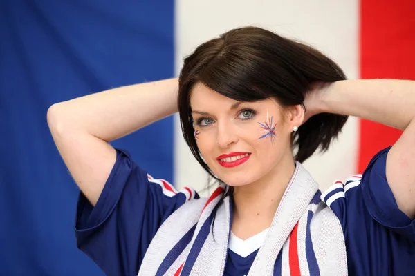 Vrouwelijke Franse voetbal supporter — Stockfoto