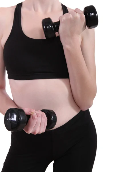 Frau trainiert mit Handgewichten — Stockfoto