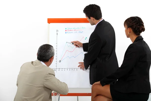 En affärsman gör en presentation till sina medarbetare. — Stockfoto