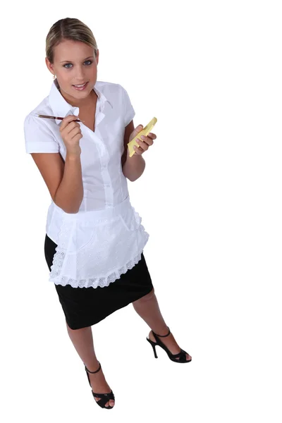 Foto completa de una camarera con una almohadilla de pedido —  Fotos de Stock