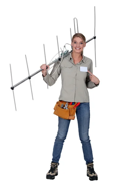 Kobieta anteny Instalatora — Zdjęcie stockowe