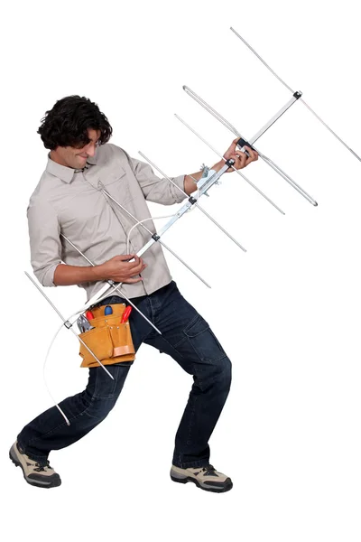 Technician installing a television aerial — Stock Photo, Image