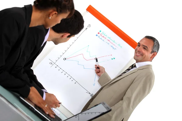 Businessman with a flipchart — Stock Photo, Image