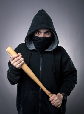 Young hooligan with baseball bat clipart