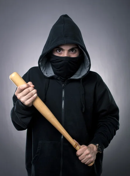Young hooligan with baseball bat — Stock Photo, Image