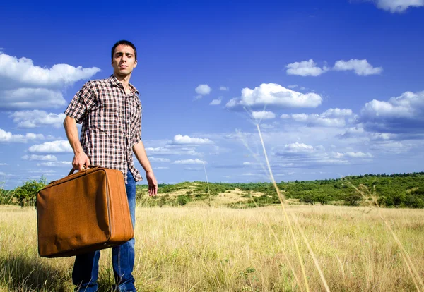 stock image Young traveler in middle of nowhere