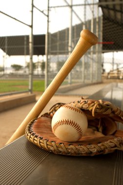 Baseball Bat and Glove in the Dugout clipart