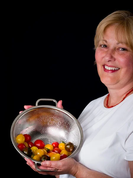 Heirloom Tomatoes and Mature Woman — Stock Photo, Image