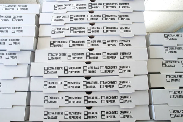 Cajas de pizza apiladas - Horizontal Imagen de archivo