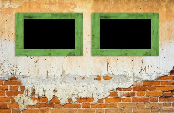 Tablero de madera sobre fondo de pared y textura (verde ) —  Fotos de Stock